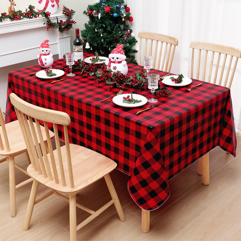 Misaya holiday dinner tablecloth in red and black plaid for festive meals.