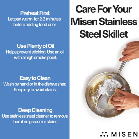 Misen cookware maintains smooth surface for easy cleaning after meals.