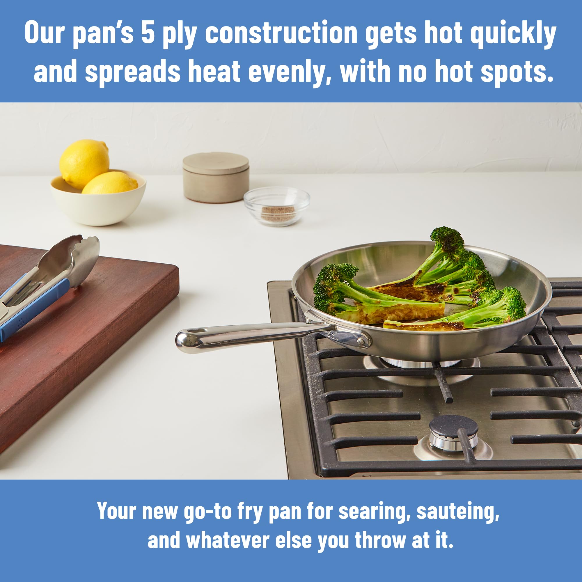Misen 5-Ply cross-section view highlights multi-layer construction for fast heat distribution.