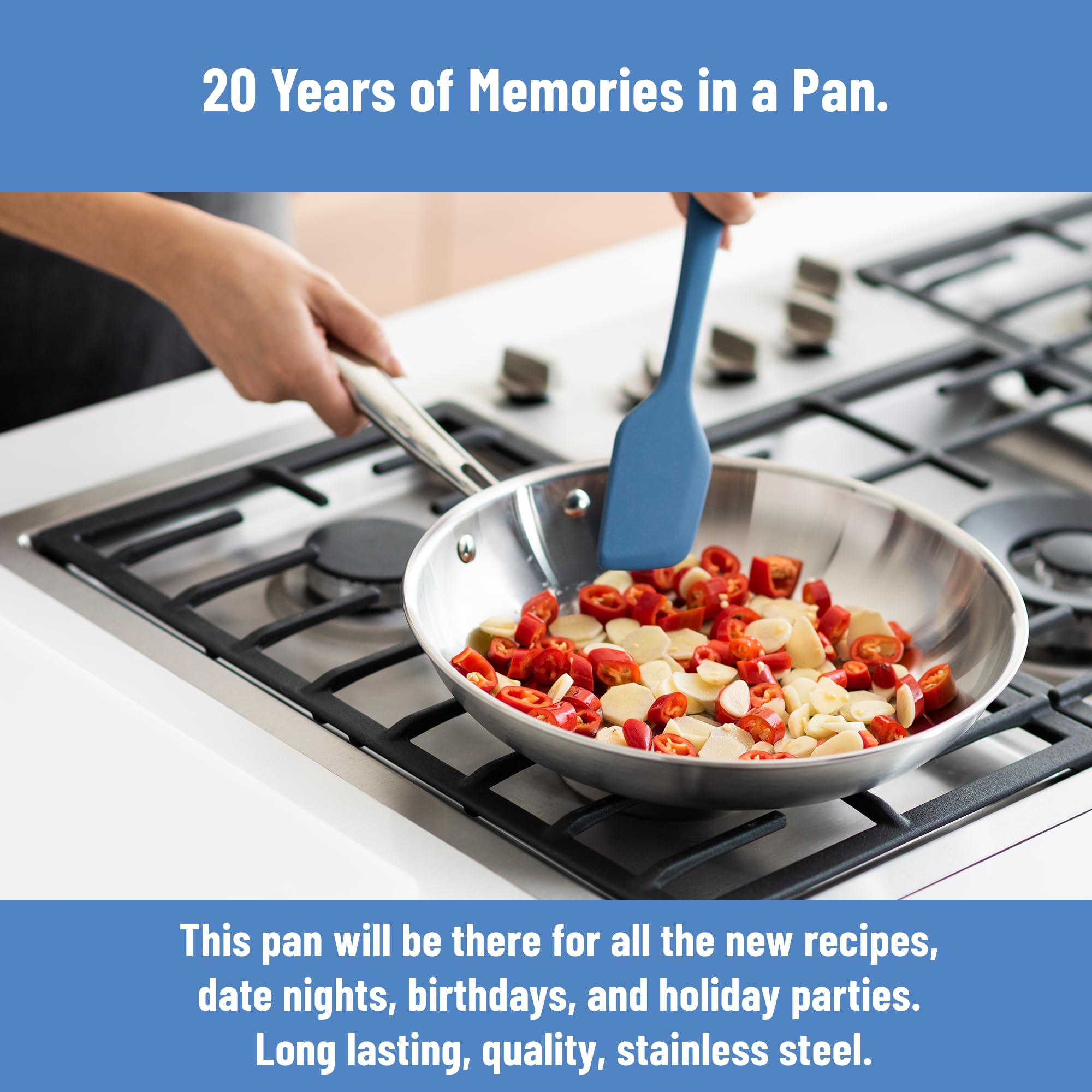 Misen 8-inch pan induction-compatible for universal stove use.