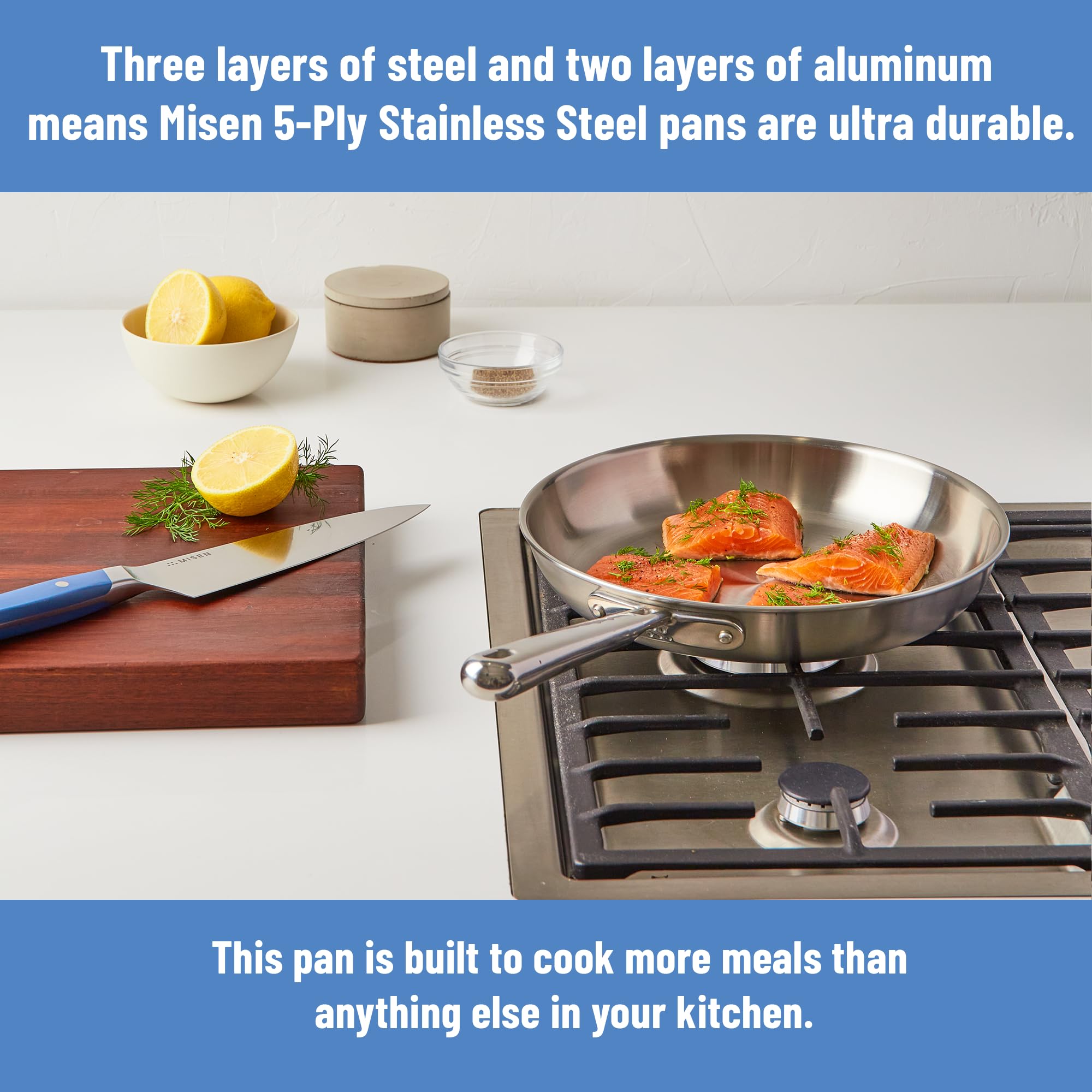 Misen 8-inch pan with spacious cooking surface for easier sautéing.