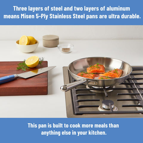 Misen 8-inch pan with spacious cooking surface for easier sautéing.