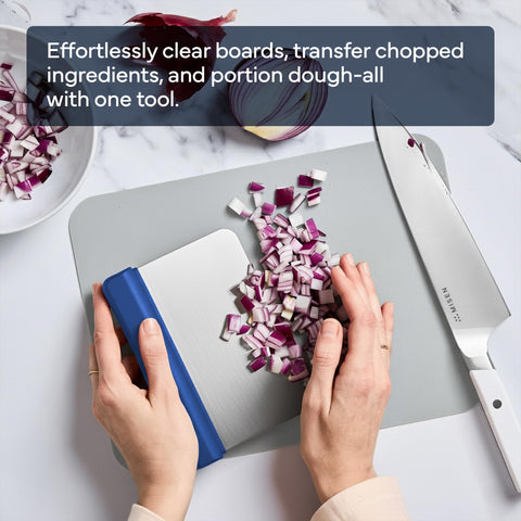 Misen bench scraper scraping dough from a board
