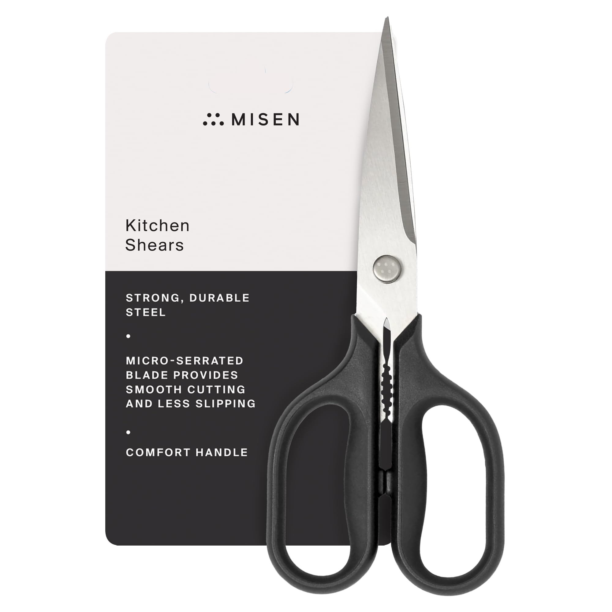 Misen heavy-duty kitchen shears with stainless steel body for versatile cutting.