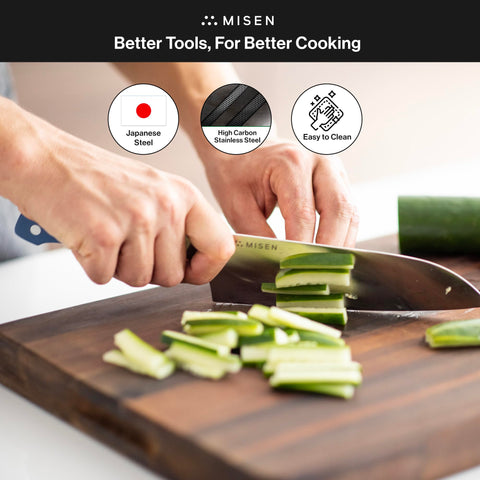 Misen Japanese knife classic design with black handle conveys timeless quality.