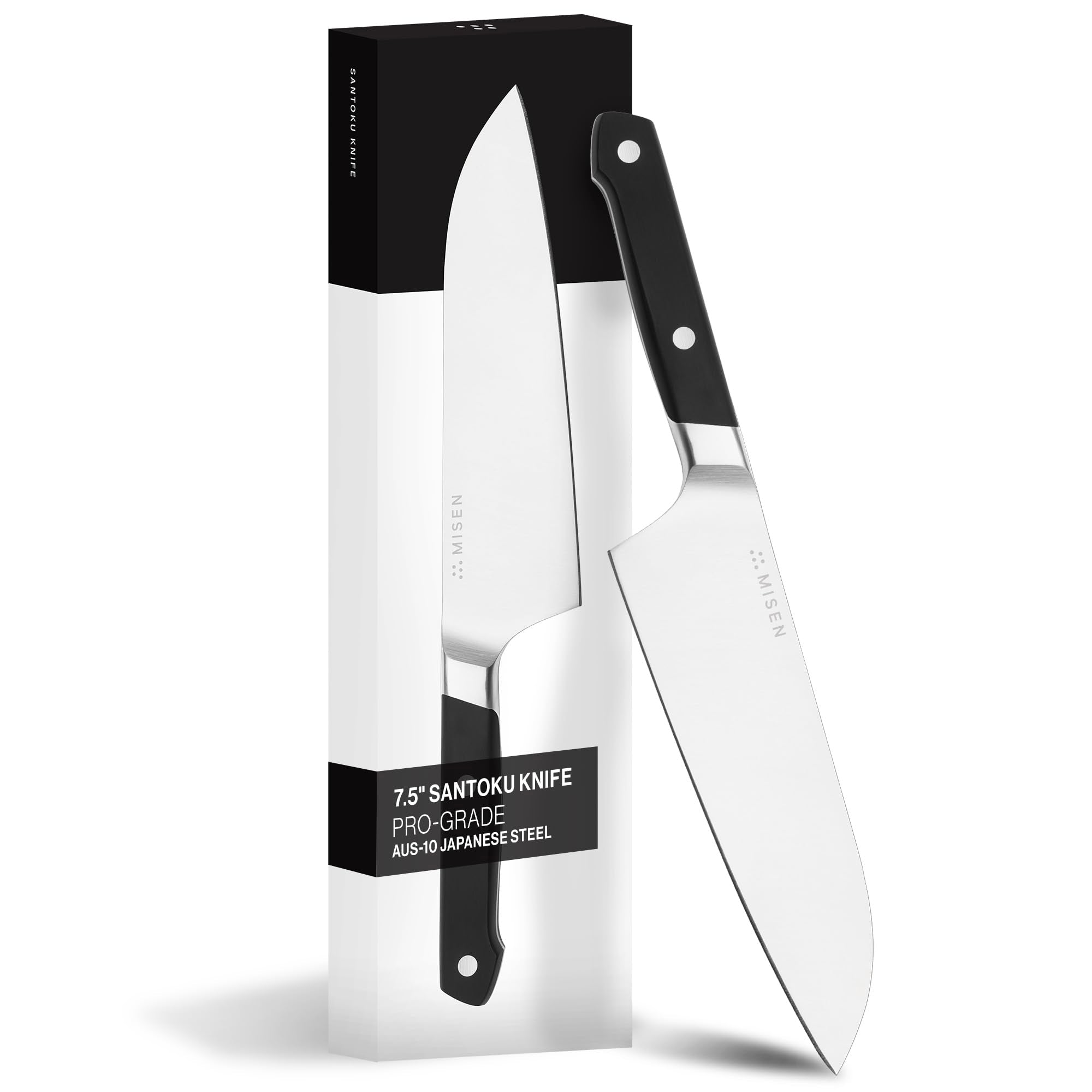 Misen Japanese AUS-10 steel blade detail emphasizing durability and edge retention.