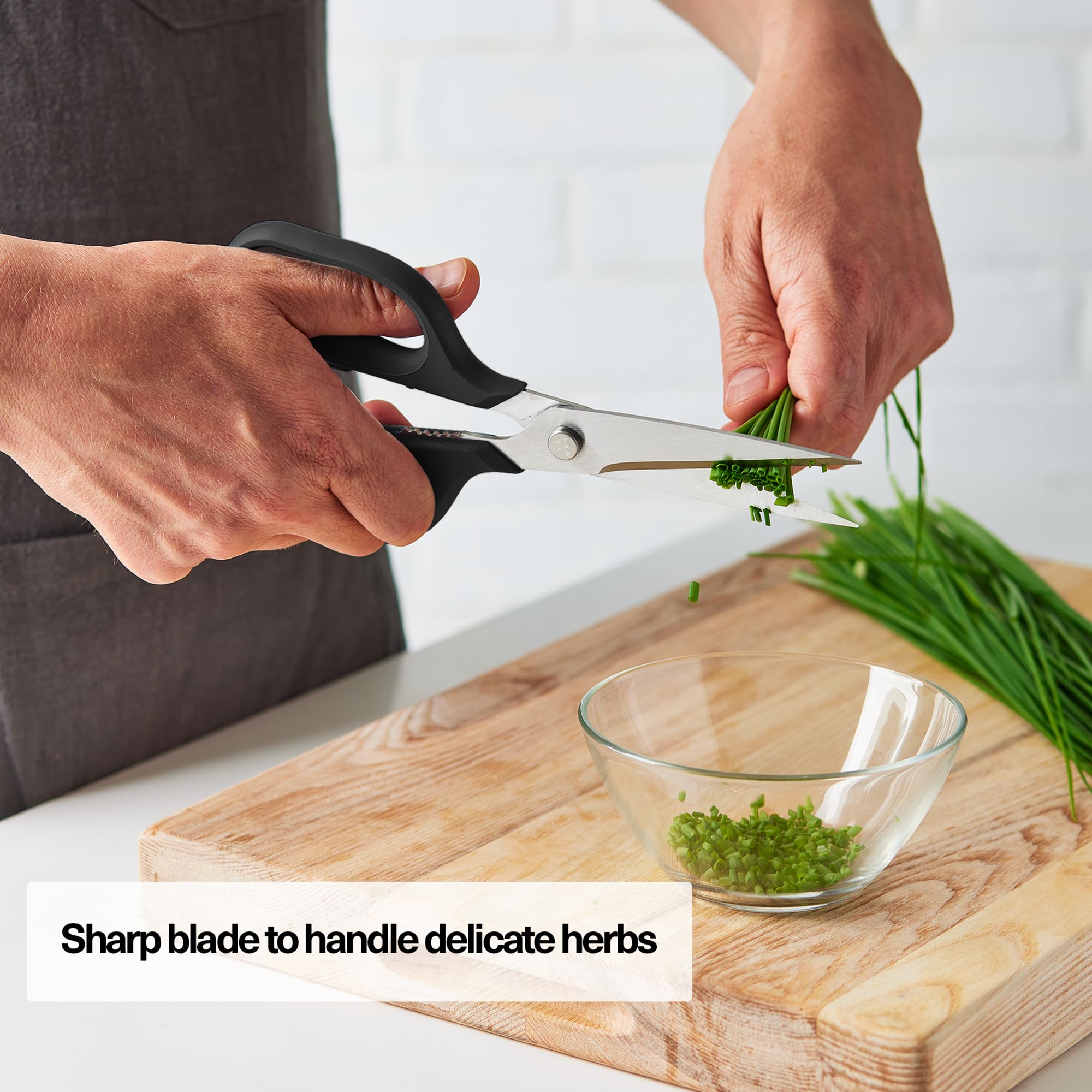 Misen kitchen shears ambidextrous handle for comfortable use.