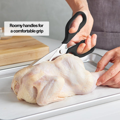Misen kitchen shears precision-serrated blades for accurate meat and herb cuts.