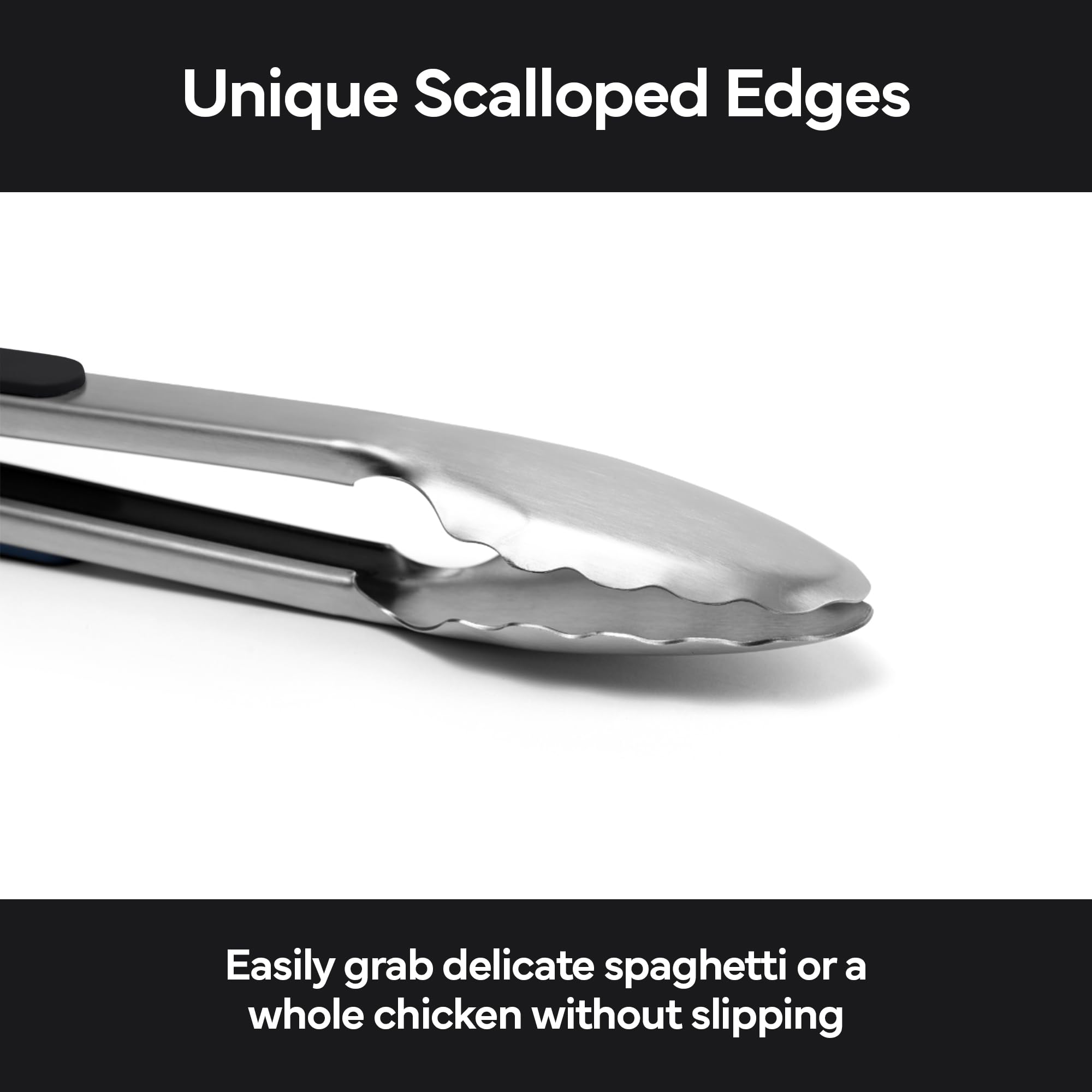 Misen 13-inch tongs ideal for serving and portion control at table.