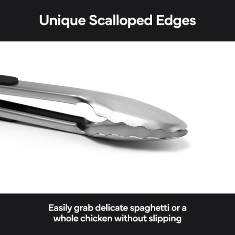 Misen 13-inch tongs ideal for serving and portion control at table.