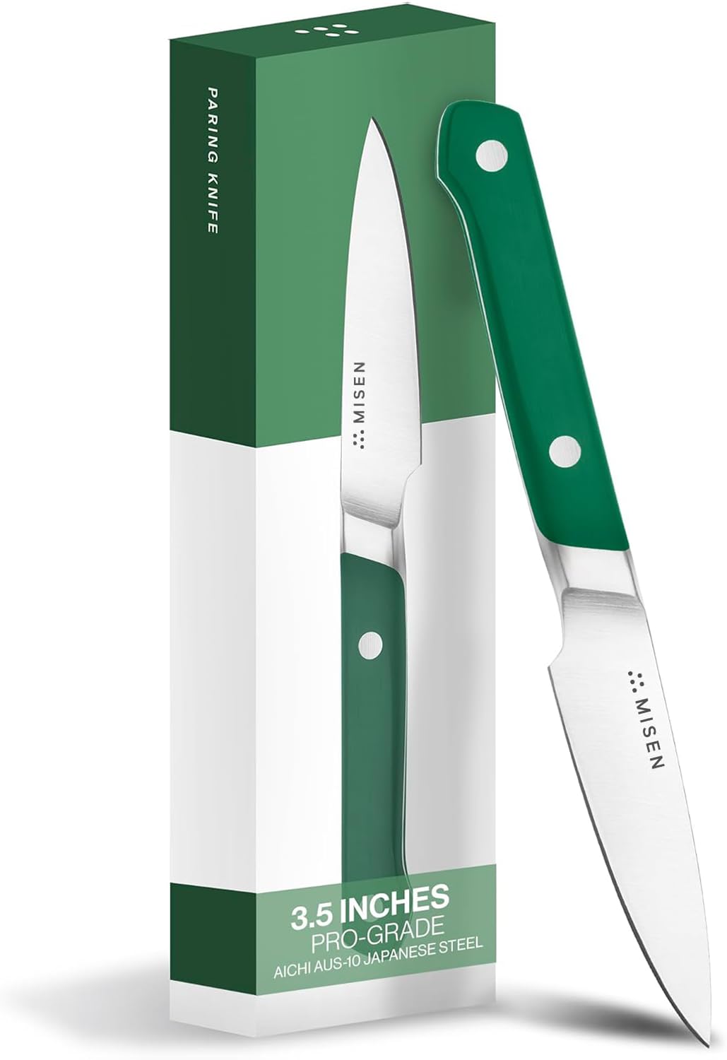 Misen paring knife blade close-up showing razor-sharp AUS-10 edge for precise detail.