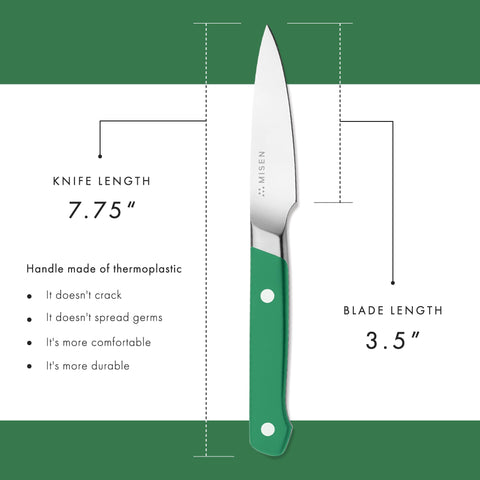 Misen paring knife used for citrus segmenting and delicate garnishes.