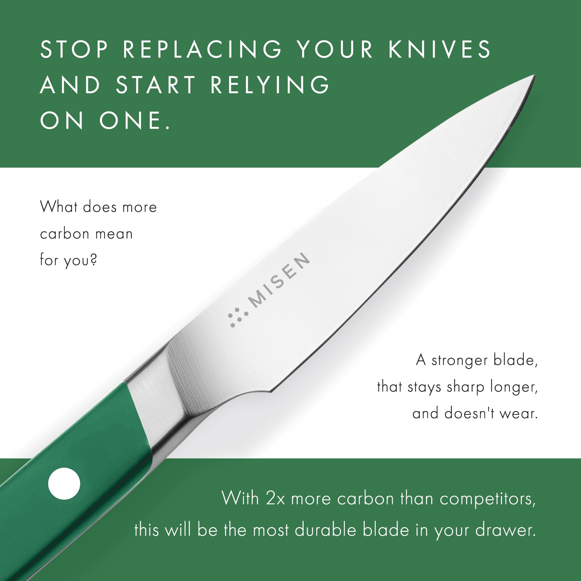 Misen paring knife ergonomic handle close-up highlighting comfortable fingertip control.