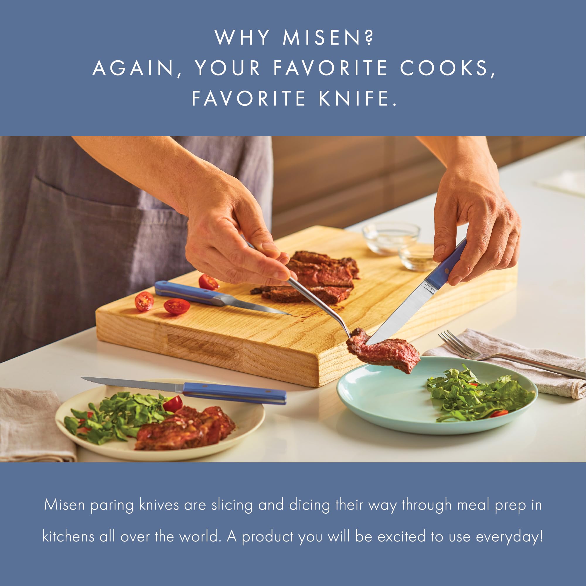 Misen paring knife ergonomic POM handle supports fingertip control during prep.
