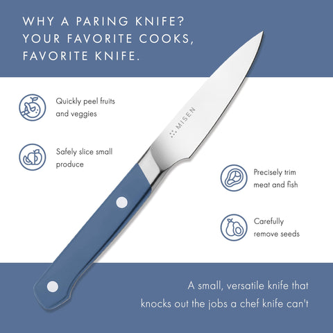 Misen paring knife garnish prep for fine-detail work and citrus segments.