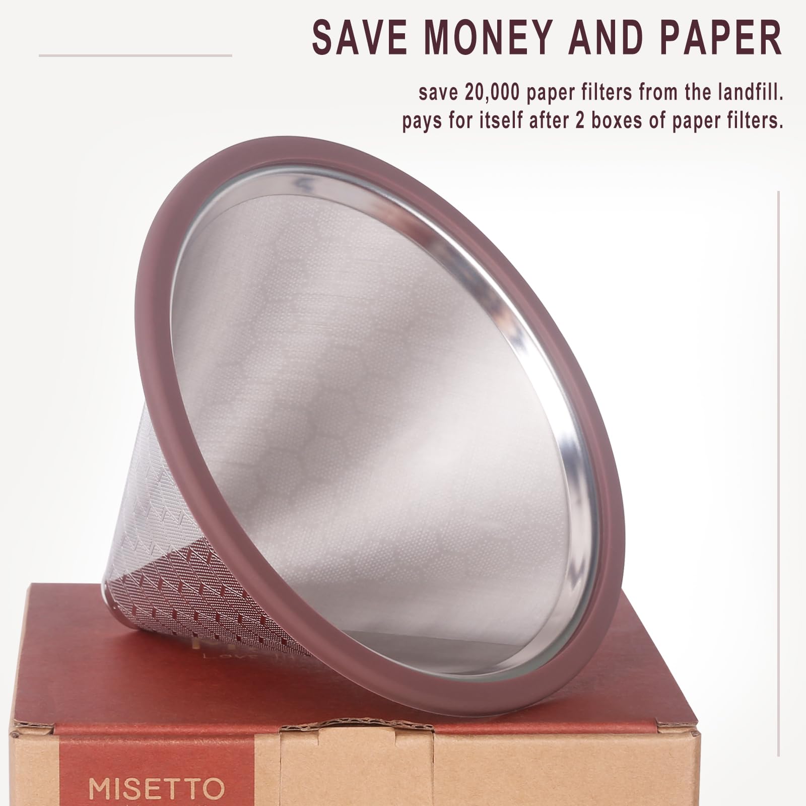 MISETTO eco-friendly metal filter reduces waste and paper costs.