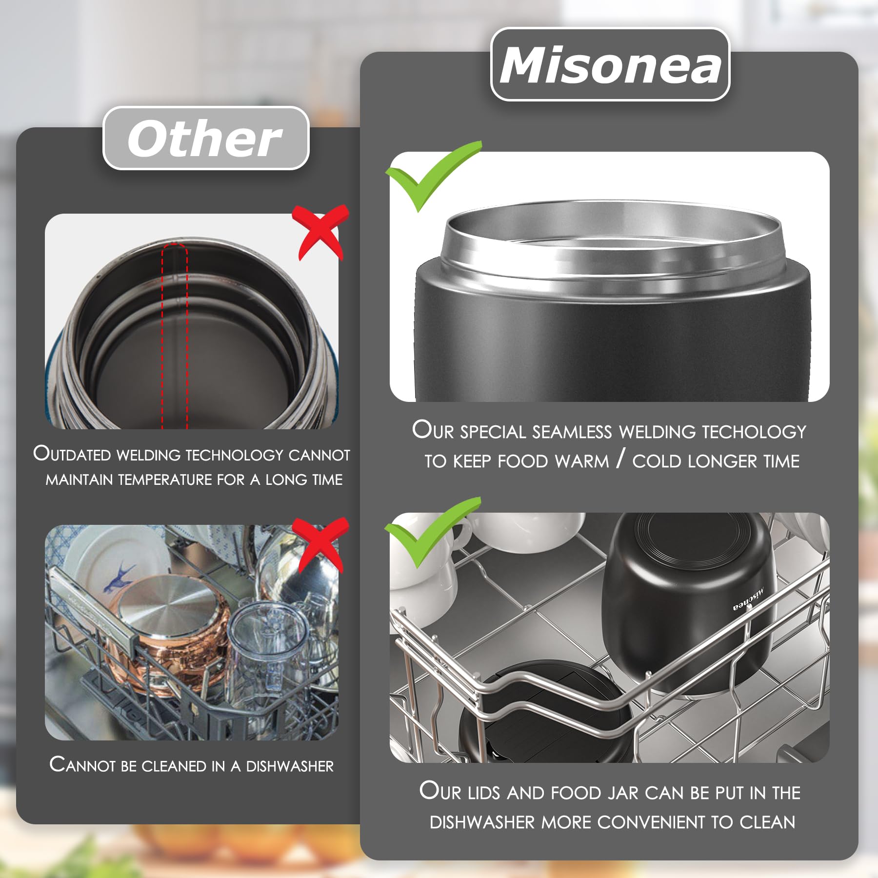 Misonea Thermo hidden handle and folding spoon add portable convenience.