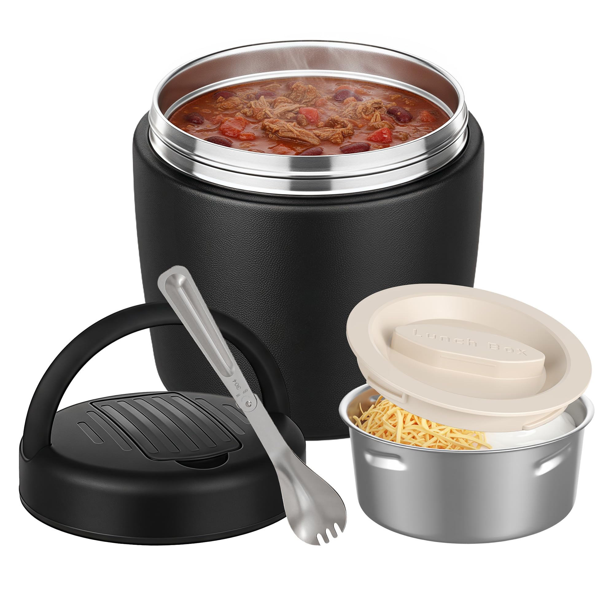 Misonea Thermo 32oz hot food jar with vacuum insulation keeps meals warm for hours.