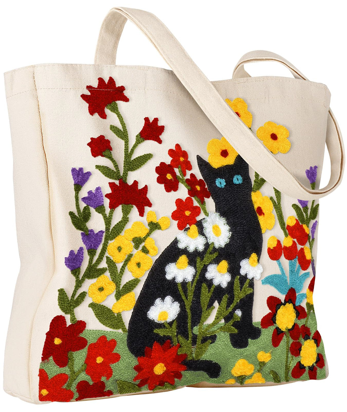 Miss Adola tote with 3D flower and cat embroidery for stylish daily use.