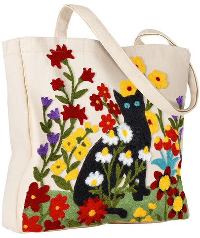 Miss Adola tote with 3D flower and cat embroidery for stylish daily use.
