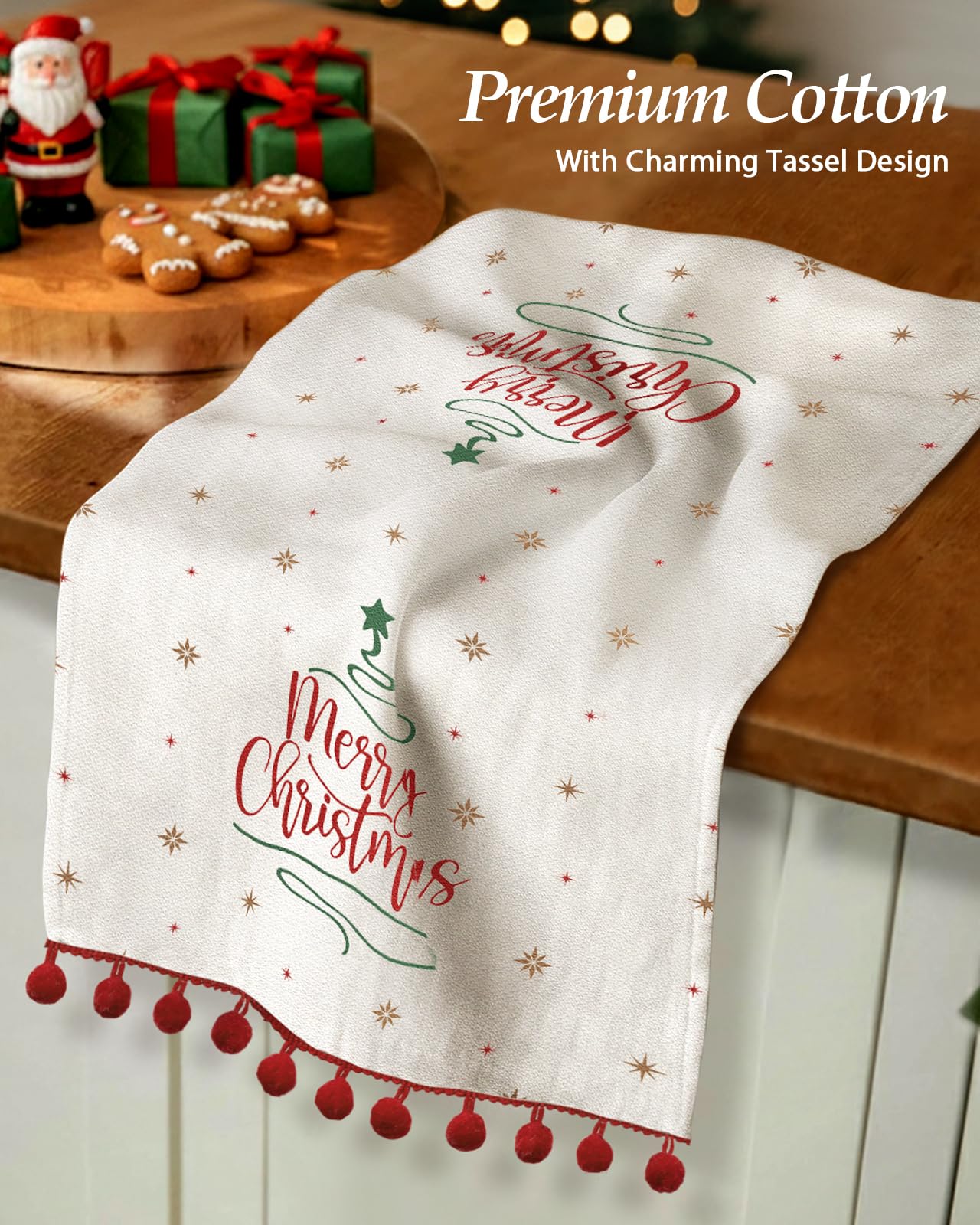 Miss Adola towel features mistletoe pattern for seasonal charm and gift-ready elegance
