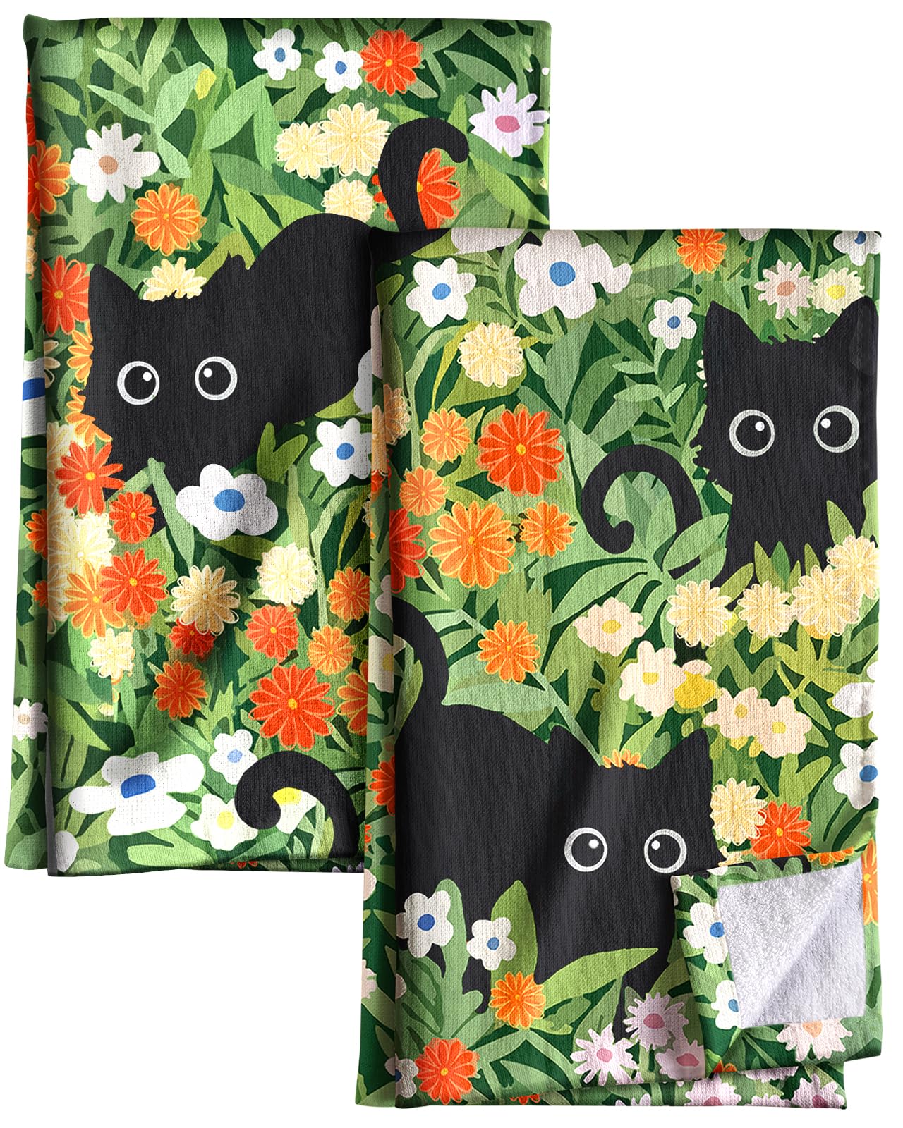 Miss Adola cotton kitchen towels set of 2, front view, quick-drying and absorbent