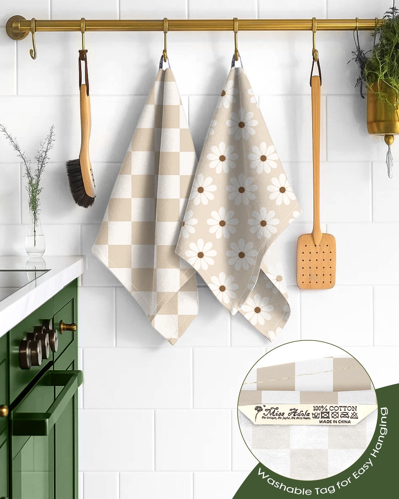 Miss Adola dish towel with hanging loop easy to hang for quick reach