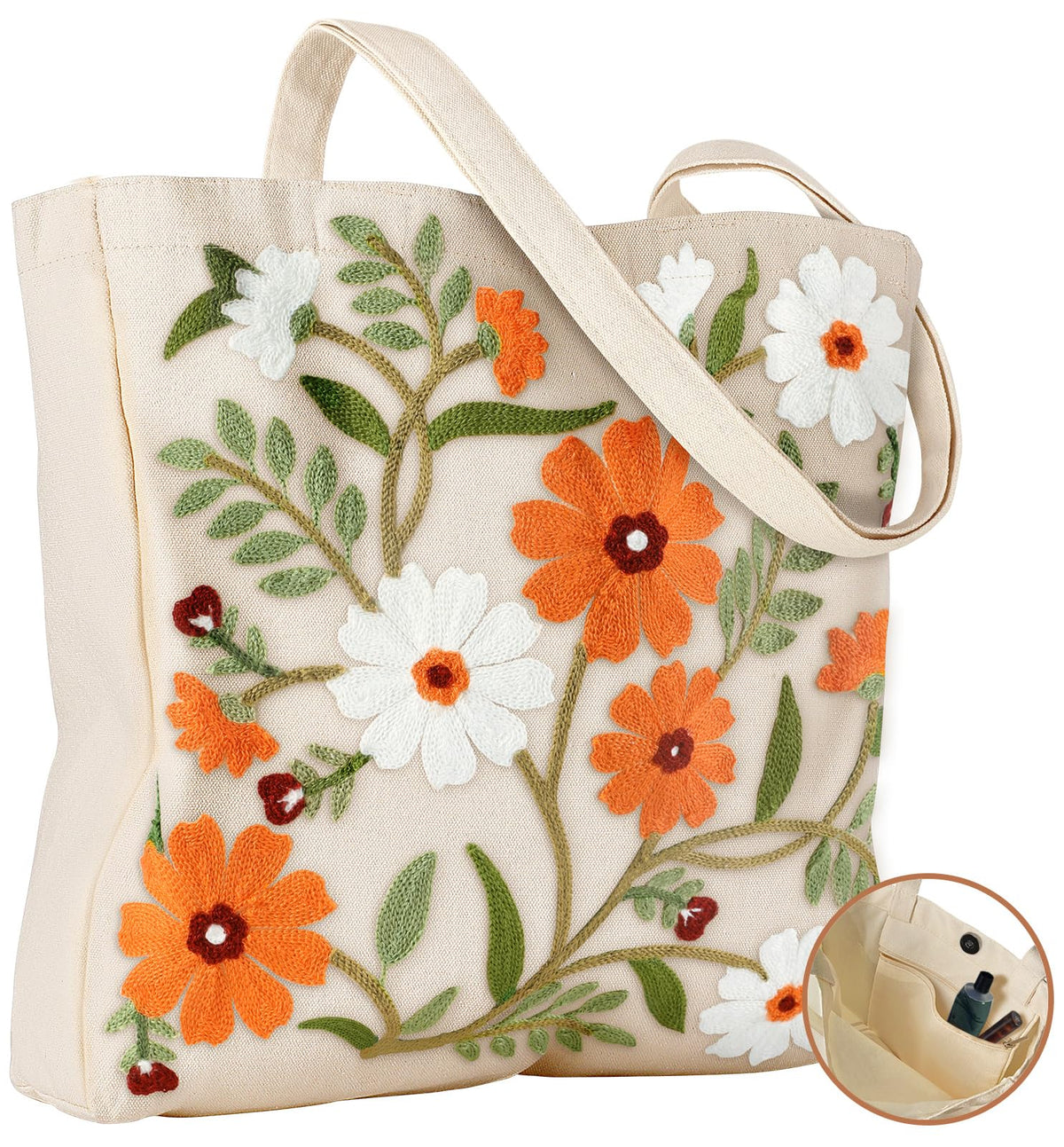 Miss Adola embroidery tote bag front view highlights stylish design and capacity for daily use.