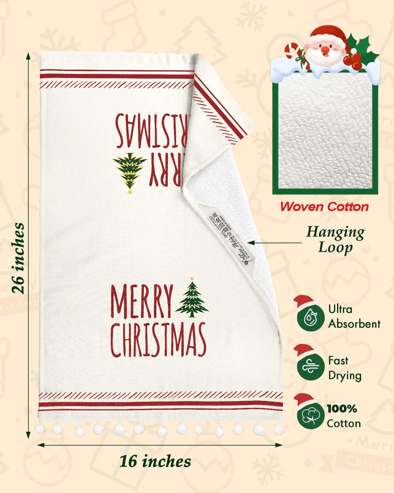 Miss Adola festive kitchen towel enhances decor and doubles as a gift-ready item.
