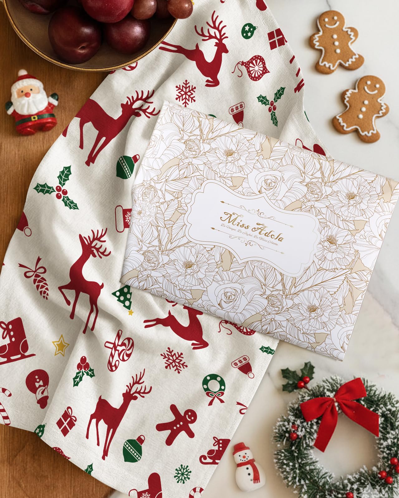 Miss Adola flour sack towel used as a coaster and dough proofing cloth