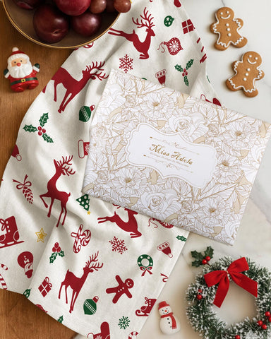 Miss Adola flour sack towel used as a coaster and dough proofing cloth