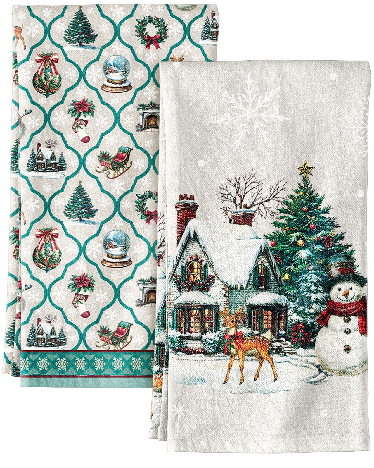 Miss Adola flour sack towels with green plaid design ideal for festive kitchen decor and quick drying