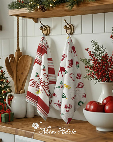 Miss Adola flour sack towel features a non-lint finish for pristine glassware