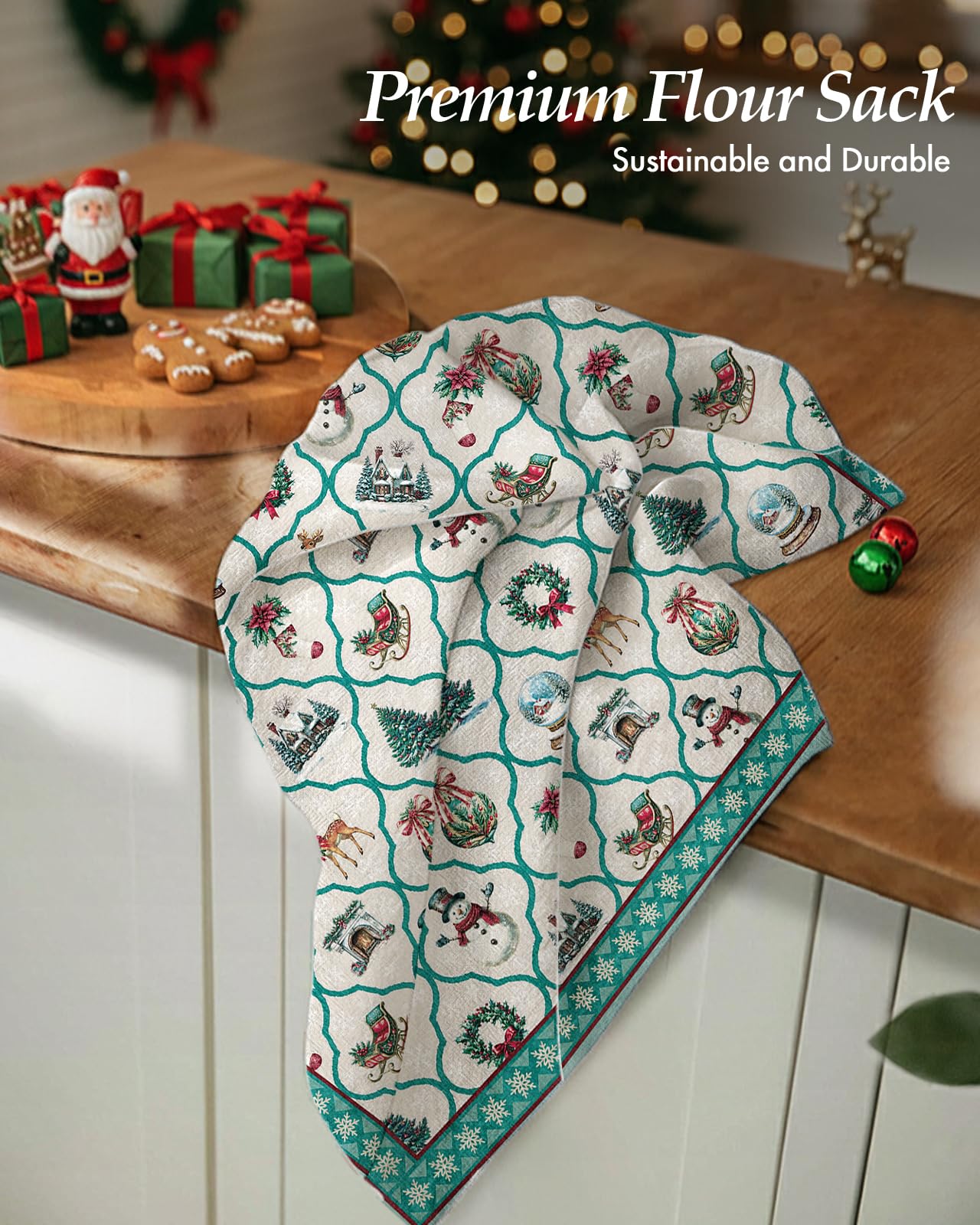 Miss Adola snowman design towel adding festive charm while drying dishes