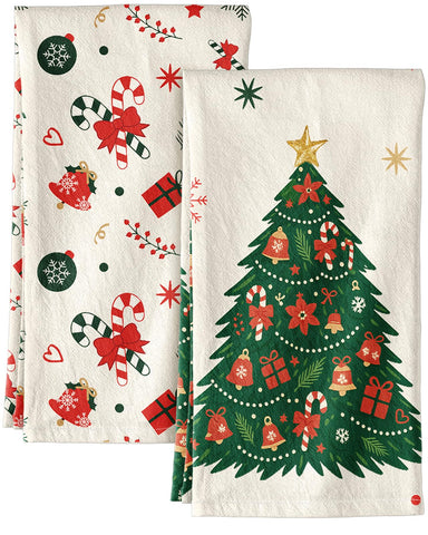 Miss Adola flour sack towel with Christmas tree design, ideal for quick dish drying.