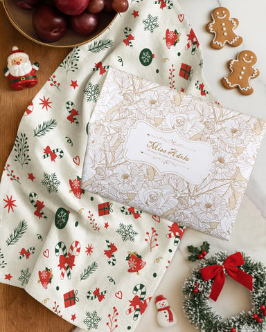 Miss Adola flour sack towel doubles as heat pads or coasters.