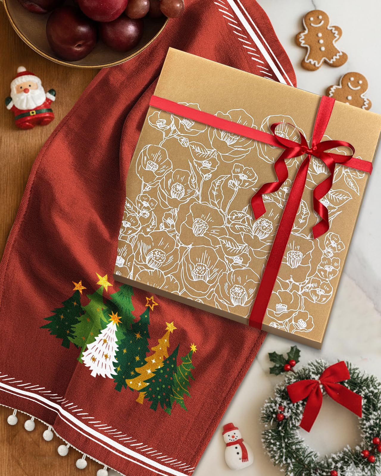 Miss Adola Christmas towel with tassels creates warm seasonal ambience in dining areas.