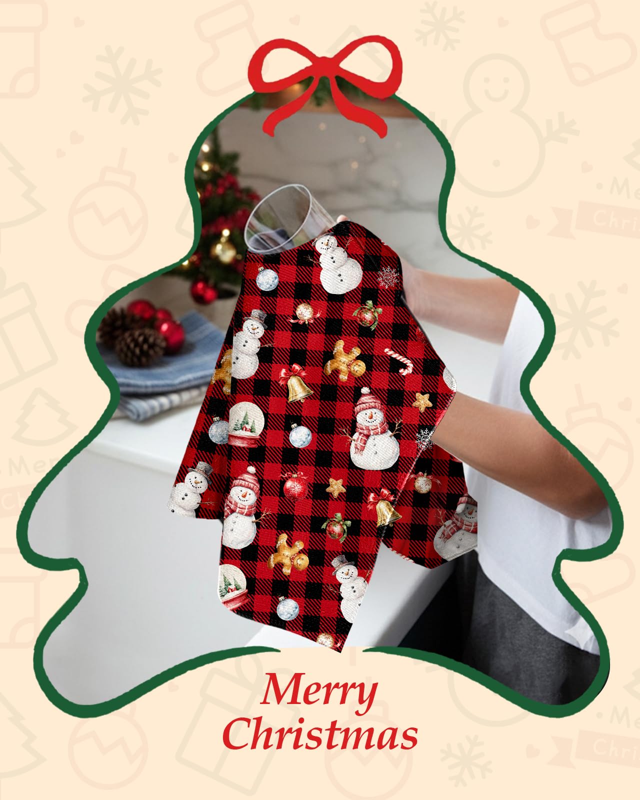 Miss Adola holiday design towel ideal for drying dishes and adding charm to countertops