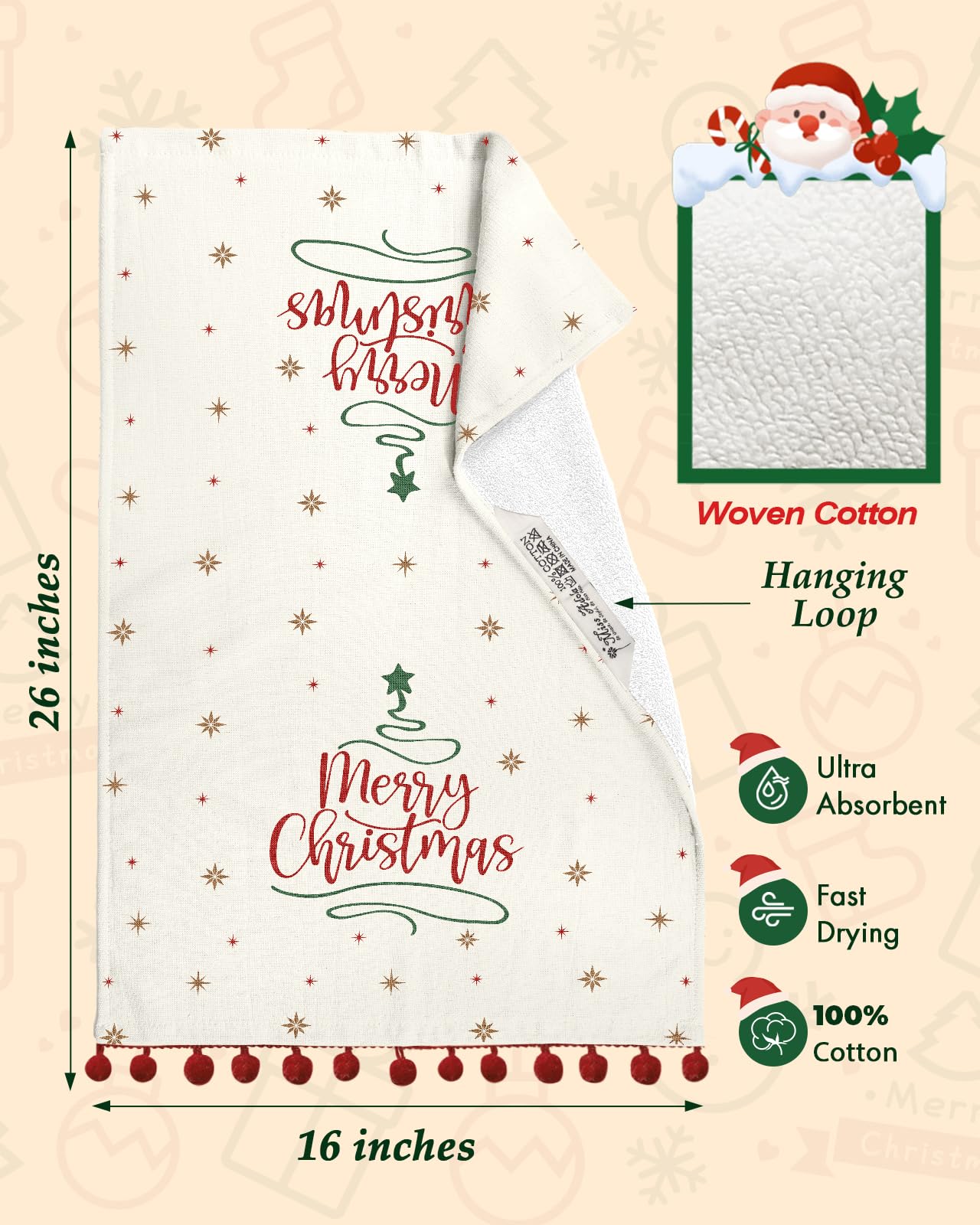 Miss Adola holiday towel adds decorative charm to any kitchen shelf
