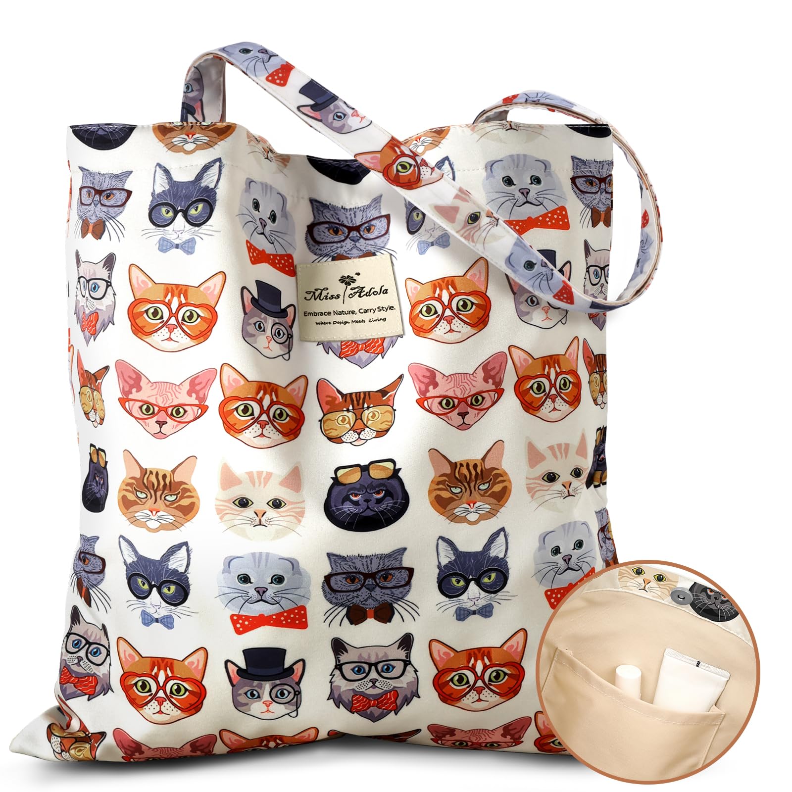 Miss Adola tote bag in cotton canvas, front view, durable daily carrier.