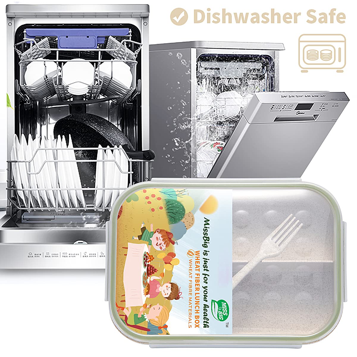 MISS BIG Bento Box large 1900ml capacity fits adult portions