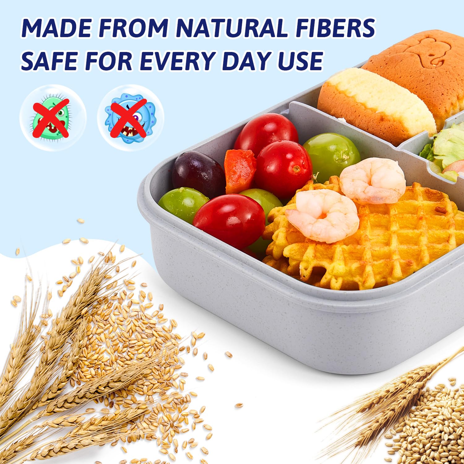 MISS BIG Bento Box for Kids BPA-free wheat fiber material is safe and easy to clean.