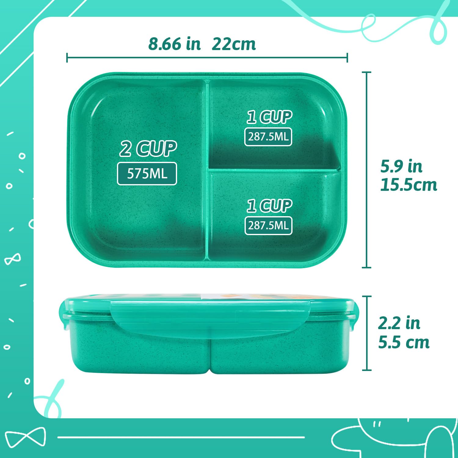 MISS BIG Bento Box Kids lightweight and portable for school bags.