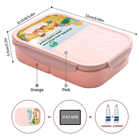 MISS BIG bento box portable lunch design fits into bags for school or travel.