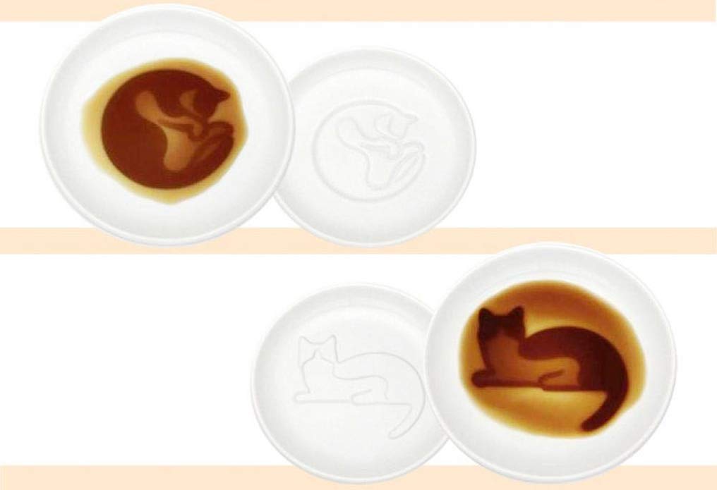 MISS TUTU cat relief dipping bowls enrich sushi presentations.