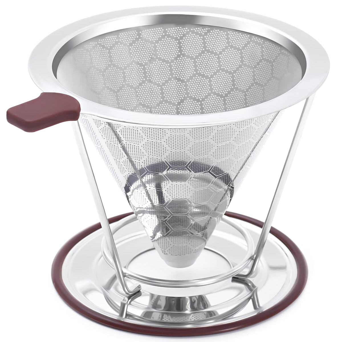 MISETTO pour-over coffee dripper close-up showing cone and mesh for flavorful extraction.