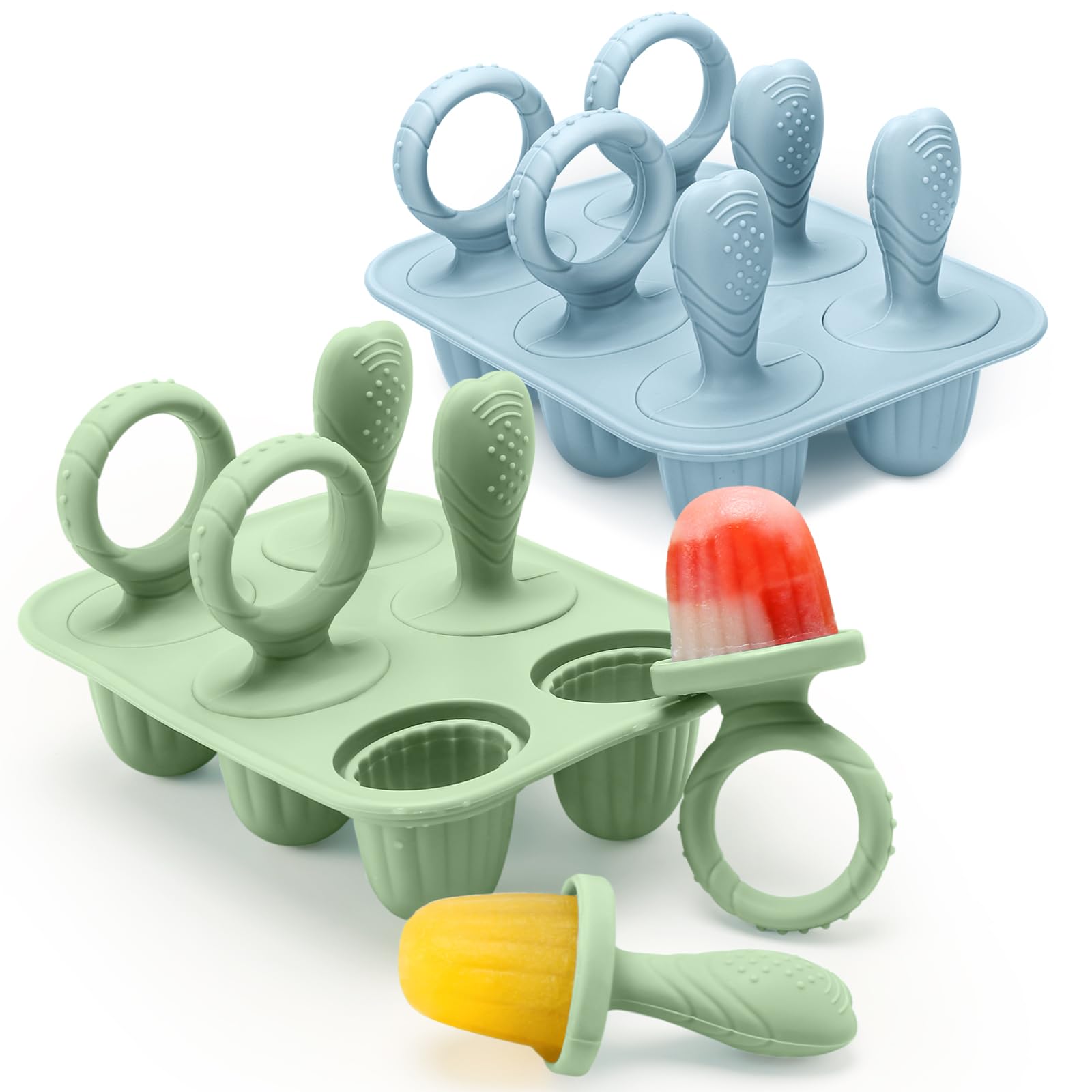 MISSLILI silicone toddlers popsicle molds with sticks for easy-teething snacks.