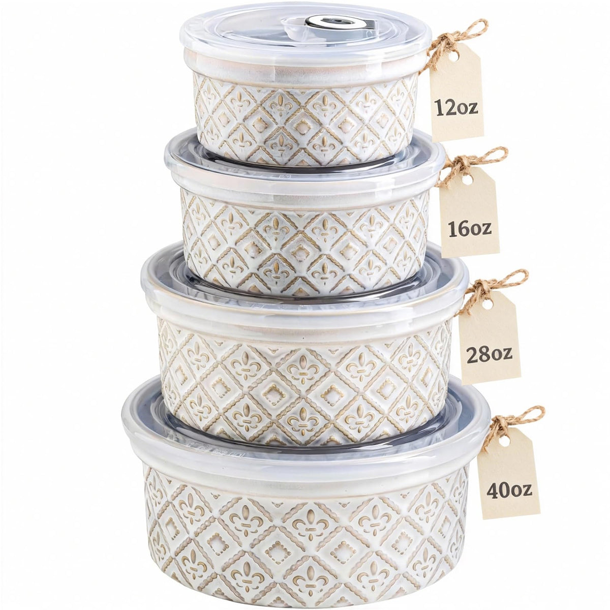 MISSYSSIM airtight ceramic bowls with lids for 40 oz storage and stackable design.