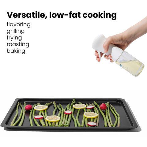 Mistifi olive oil spray demo for even coating on vegetables.