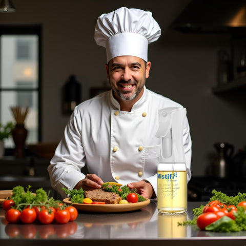 Mistifi spray demonstrates 1g portion control per spray for healthier cooking.
